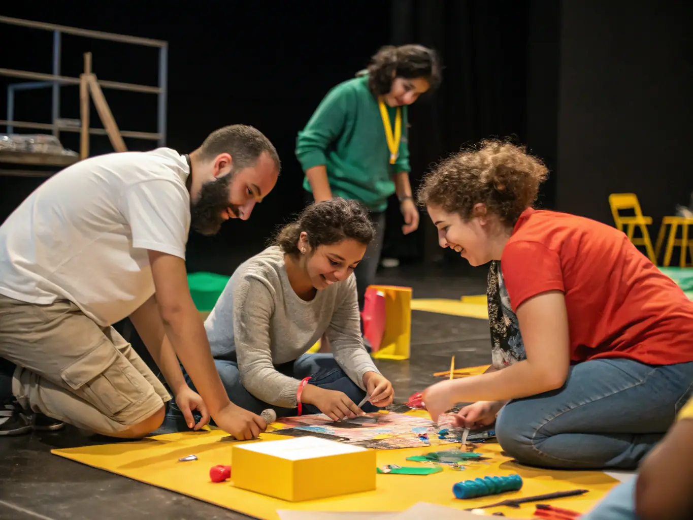 A dynamic photograph capturing a workshop session at the MVEA Conference, where participants are actively engaged in a hands-on activity, surrounded by tools and materials, fostering a collaborative and interactive learning environment.