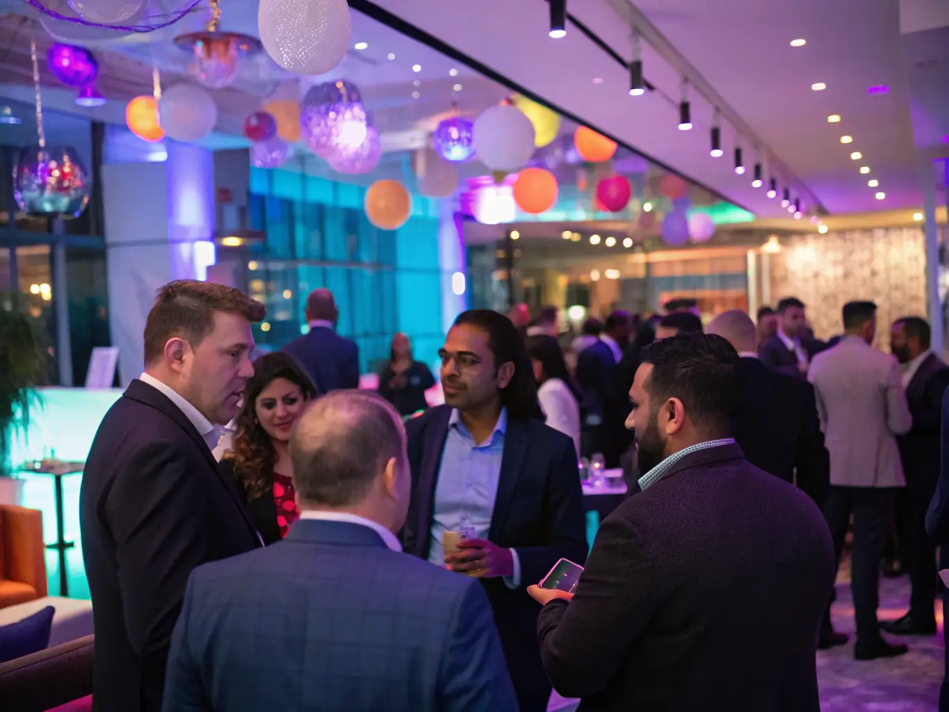 A visually appealing photograph of a networking event at the MVEA Conference, showcasing professionals engaging in conversations, exchanging business cards, and building connections in a relaxed and vibrant atmosphere.